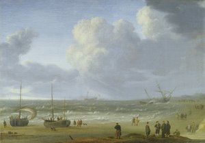 Schepen in een estuarium met vissers bij een steiger